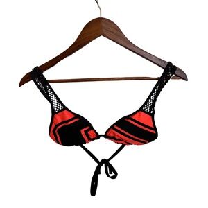 Orange and Black Net Bikini Top